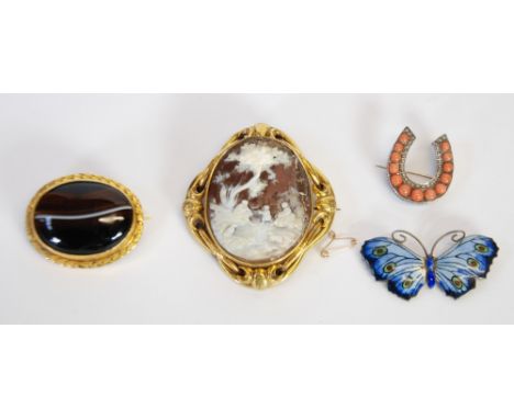 JOHN ATKINS &amp; SON SILVER ENAMEL BUTTERFLY BROOCH, 2 1/4" (5.7cm) long, A 900 STANDARD SILVER, CORAL AND SEED PEARL SET HO