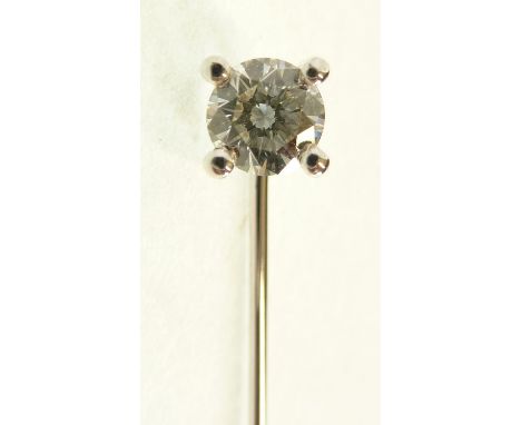 STAMPED 9CT WHITE GOLD SOLITAIRE DIAMOND SET STICK PIN, four claw set with a round brilliant cut diamond, 0.50ct approx. 1.7g