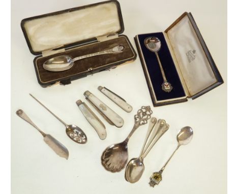 EIGHTEENTH CENTURY SILVER MOAT SPOON, by MARMEDUKE DAINTREY, makers mark and standard mark only, A CASED CHILD'S SILVER RAT T