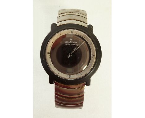 GENTS JUNGHANS, MEGA SOLAR, CERAMIC CASED WRIST WATCH, with digital and arabic dial, on stainless steel strap
