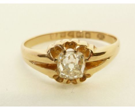 18CT GOLD SOLITAIRE OLD CUT DIAMOND RING, 0.45ct approx., in extended eight claw setting, plain band, Chester, 1900, 2.8g