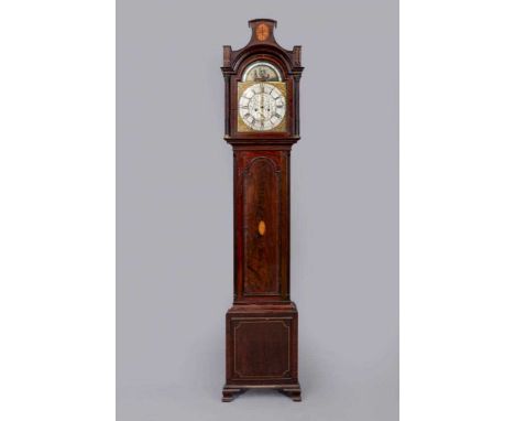 A MAHOGANY LONGCASE BY THOMAS HUSBAND HULL, c.1800, the eight day movement with anchor escapement striking on a bell, 12" arc