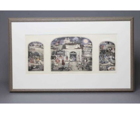 Y GRAHAM CLARKE (b.1941) 'Ye Faithful', Triptych, signed, inscribed with title and numbered 318/400, etching, 10" x 23" (SH),