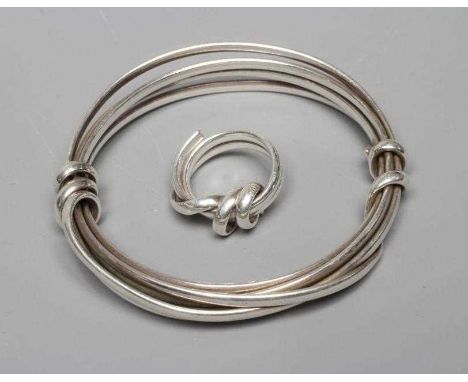 A SILVER TWIST BANGLE AND MATCHING RING possibly by Jordan Cliffe, unmarked (Est. plus 24% premium inc. VAT)Condition Report: