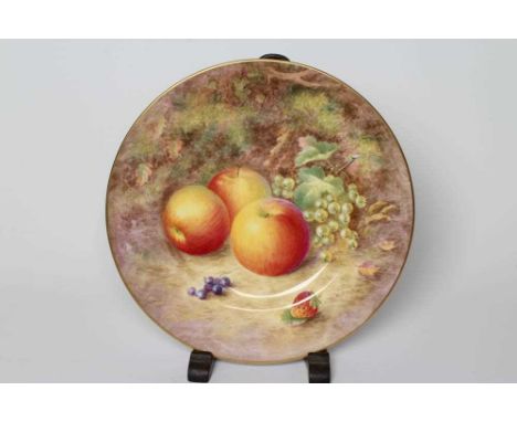 A ROYAL WORCESTER CHINA CABINET PLATE, 1954, of plain circular form painted by Harry Ayrton with a rim to rim still life of t