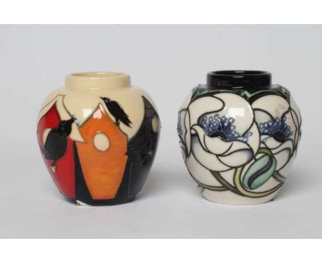 TWO MOORCROFT POTTERY JARS comprising New Foundations, 2016, for the Collector's Club by Rachel Bishop, Birdhouse, 2015, by E