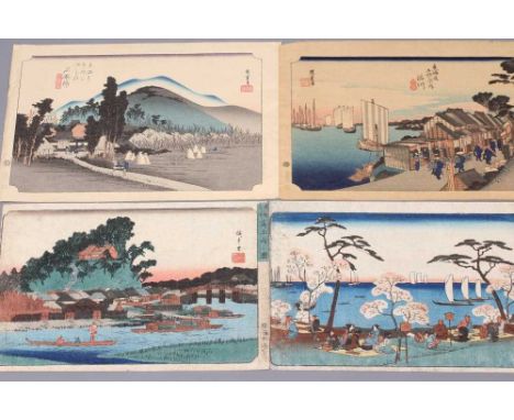 A COLLECTION OF EIGHT JAPANESE WOODBLOCKS to include the works 'Shinagawa' and ‘'Ishiyakushi' after Utagawa Hiroshige from th