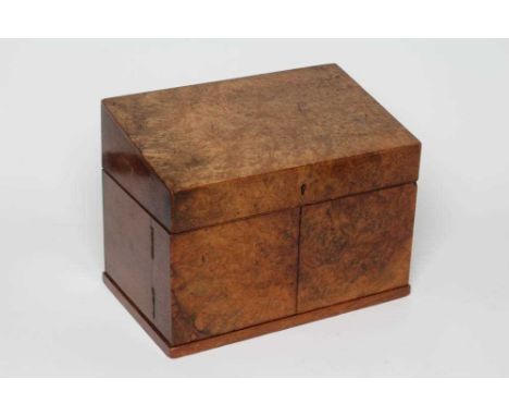 A VICTORIAN WALNUT DESK TOP TIDY the hinged top opening to reveal a paper organiser with leather pen holder to the front and 