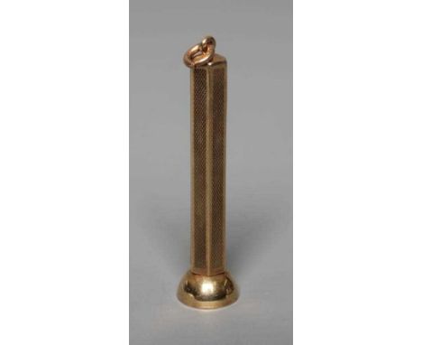 A 9CT GOLD CIGAR PIERCER by Villiers &amp; Jackson, Birmingham 1958, of hexagonal form with engine turned panels, plain dome 