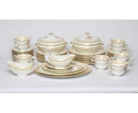 OF ROYAL INTEREST - a Wedgwood china Golden Persephone pattern dinner service designed by Eric Ravilious for the Queen's Coro