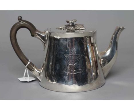 A GEORGE IV SILVER TEAPOT by Robert Garrard, London 1827, of plain tapering cylindrical form with slight everted rim, the fla