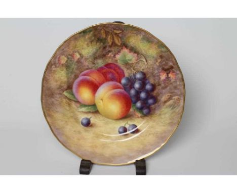 A ROYAL WORCESTER CHINA CABINET PLATE, 1954, of shaped circular form painted by Harry Ayrton with a rim to rim still life of 