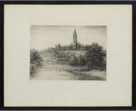 WALKER LOWARS (SCOTTISH 19TH/20TH CENTURY), GLASGOW UNIVERSITY etching on paper, signed and titled, dated 1928 in the plate i