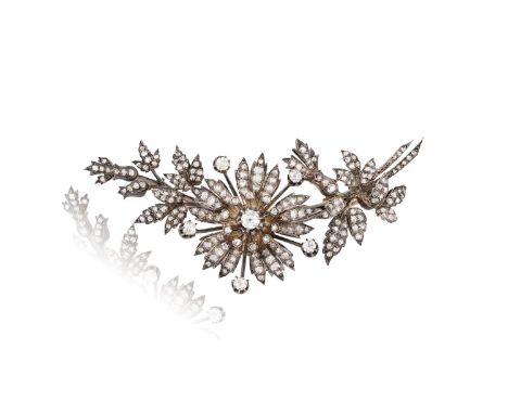 A LATE 19TH CENTURY DIAMOND 'EN TREMBLANT' FLORAL SPRAY CORSAGE ORNAMENT/BROOCH, CIRCA 1880Set throughout with old cushion an