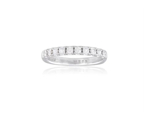 A DIAMOND HALF-ETERNITY RING, BY WEIRClaw-set to the front with a line of round brilliant-cut diamonds, to a plain hoop, moun