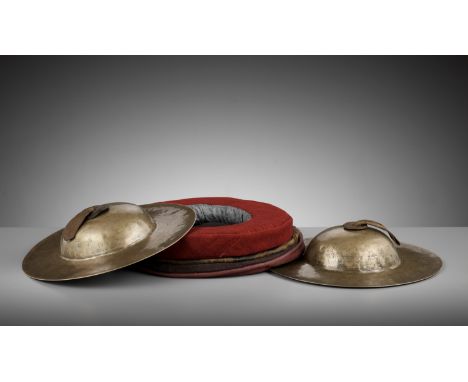 A PAIR OF BRONZE CYMBALS, BO, XUANDE MARK AND PERIOD, DATED 1431China, 1426-1435. Each with a broad, flat rim that is slightl