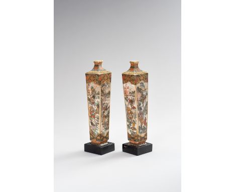 A PAIR OF SATSUMA CERAMIC VASESJapan, Meiji period (1868-1912)The two satsuma vases with flaring sides, rising to gently squa