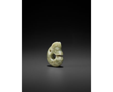 A CELADON JADE 'PIG-DRAGON' PENDANT, ZHULONG, HONGSHANJade. China, Late Neolithic period, Hongshan culture, c. 3500-2500 BCTh