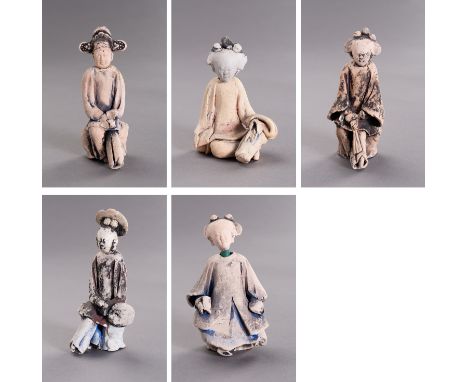 A GROUP OF FIVE CERAMIC SHIPWRECK FIGURINESSouthern China, Ming Dynasty (1368-1644), 16th century. Lively depictions of four 