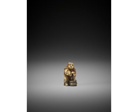 OKAMOTO GARAKU: AN IVORY NETSUKE OF A BOY WITH BASKETBy Okamoto Garaku, signed Oka GarakuJapan, Osaka, mid-19th century, Edo 