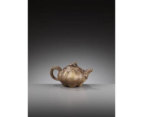 AN YIXING 'FROG AND LOTUS' TEAPOT AND COVER BY WANG YINCHUN (1897-1977)China. Finely and naturalistically modeled, the body i