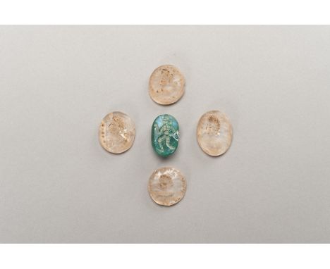 FIVE GANDHARAN INTAGLIO SEALSAncient region of Gandhara, 4th-5th century. Consisting of four rock crystal seals with busts an