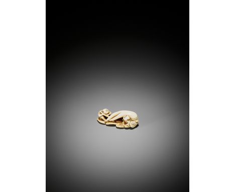 AN EARLY IVORY NETSUKE OF TWO FARMERS ON A DAIKONJapan, 18th century, Edo period (1615-1868)Finely carved as two farmers seat