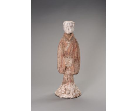 A VERY LARGE POTTERY FIGURE OF A COURT LADY WITH OXFORD TESTChina, Han dynasty (202 BC-220 AD). Wearing a long, flowing robe 