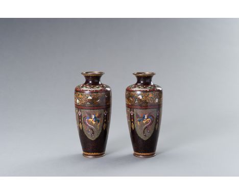 A PAIR OF TWO CLOISONNE ENAMEL VASESJapan, Meiji period (1868-1912)The two cloisonne vases of a baluster shape, finely decora