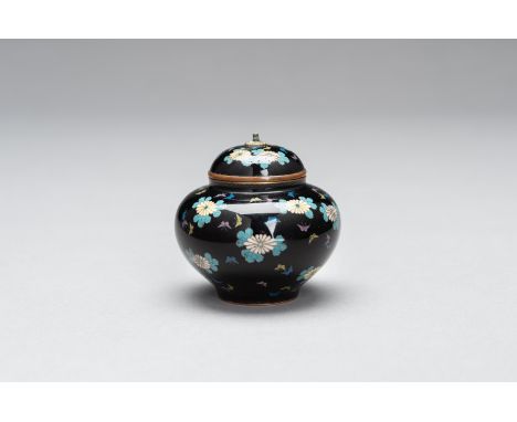 A CLOISONNE ENAMEL MINIATURE VASE WITH COVERJapan, Meiji period (1868-1912)The small vase with domed cover is worked in silve