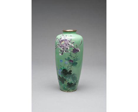 A PALE GREEN CLOISONNE ENAMEL VASEJapan, Meiji period (1868-1912)A fine baluster-shaped vase worked with silver wire and colo