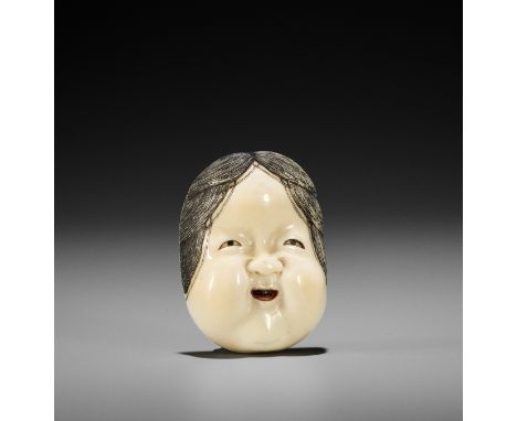 KOGYOKU: A FINE IVORY MASK NETSUKE OF OKAMEBy Kogyoku, signed Kogyoku 光玉 with kakihanJapan, Edo (Tokyo), mid-19th century, Ed