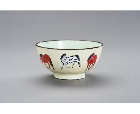 AN ENAMEL ON COPPER `WANG MU' BOWLChina, Republic period (1912-1949). The deep sided bowl rising from a ring foot. Finely ena