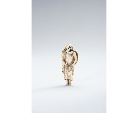 AN IVORY NETSUKE OF AN IMMORTALJapan, 18th century, Edo period (1615-1868) The ivory netsuke with an appealing patina, portra