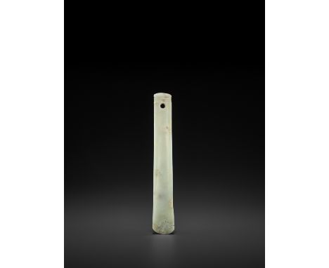 A PALE CELADON JADE CEREMONIAL BLADE, GUI, QIJIAJade. China, Qijia culture, c. 2200-1600 BCThis elegant sceptre-like jade is 