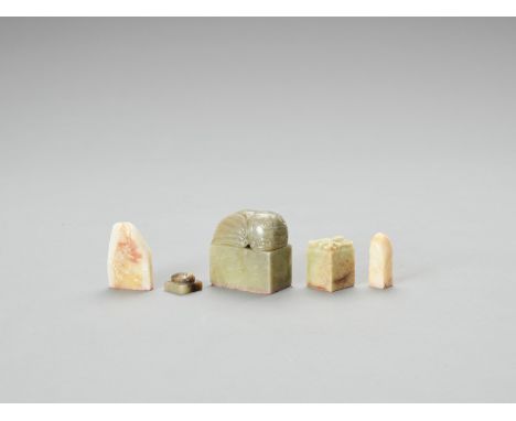 THREE SOAPSTONE AND TWO JADE SEALS, LATE QING TO REPUBLICChina, late Qing dynasty (1644-1912) to Republic period (1912-1949).