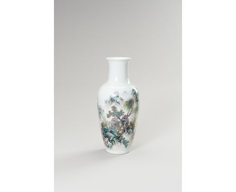 A FINE ENAMELED PORCELAIN 'LANDSCAPE' VASE, ATTRIBUTED TO ZHANG ZHITANGAttributed to Zhang Zhitang (1893-1971). The baluster 