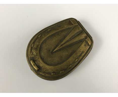 A Victorian brass pocket snuff box, the hinged lid modelled as a horses hoof / shoe