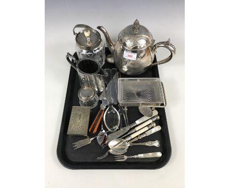 Victorian and later silver and electroplate, including pickle forks, a silver pastry fork and electroplate melon fork etc
