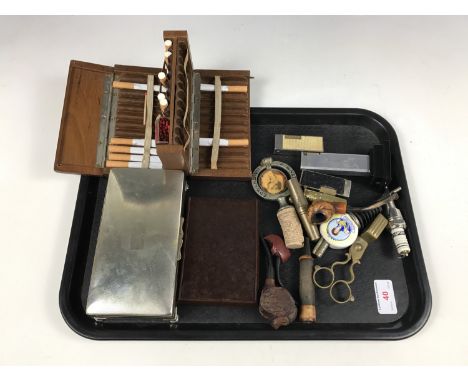 Sundry collectors' items including commemorative bottle stoppers, a corkscrew set, meerschaum and other carved pipes, vintage