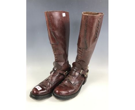 A pair of vintage Royal Canadian mounted police brown hide riding boots with spurs, size 9