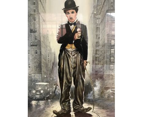 After Renato Casaro (b.1935) Charlie Chaplin, City Lights, offset lithograph, in contemporary frame under glass, 90 x 60 cm