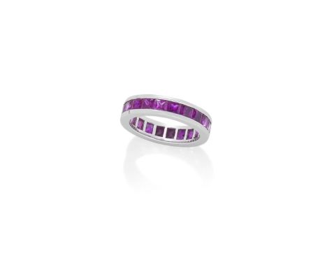 A PINK SAPPHIRE ETERNITY RING, BY GRAFFSet throughout with princess-cut pink sapphires,  pink sapphires 3.72 carats total, si