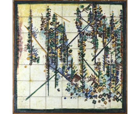 MANUEL CARGALEIRO - 1927-2024, "Flores para uma simfonia", 49 tile panel, one cracked tile, another with a small fault, signe