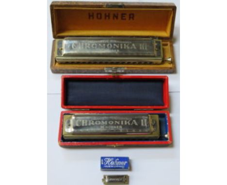 CASED HOHNER 'CHROMONIKER II' CASED HOHNER 'CHROMONIKER III' AND CASED HOHNER MINIATURE HARMONICA 