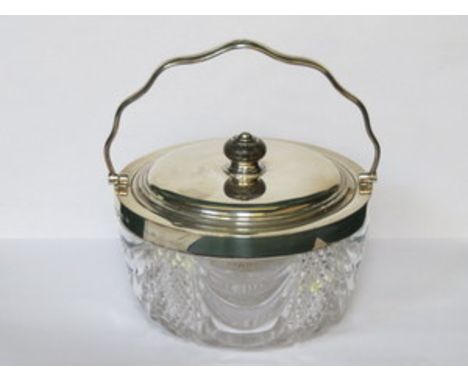 HALLMARKED SILVER TOPPED GLASS DRESSING JAR AND COVER AND SWING OVER HANDLE 