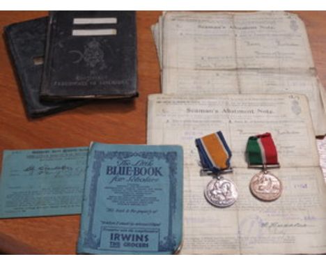 FIRST WORLD WARD MERCANTILE MARINE MEDAL AND ANOTHER WORLD WAR MEDAL, BOTH TO HENRY J. HARDAKER, PLUS RELATED EPHEMERA INCLUD