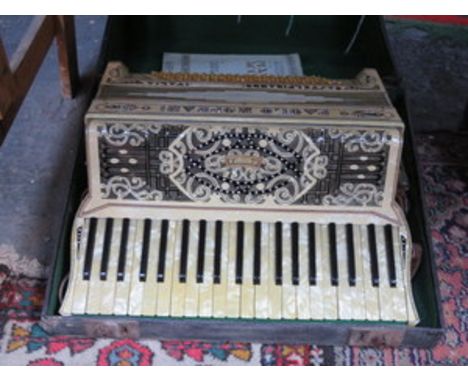 MOTHER OF PEARL DECORATED PIANO ACCORDION- PAOLO SOPRANI, CASTELFIDARDO ITALIA