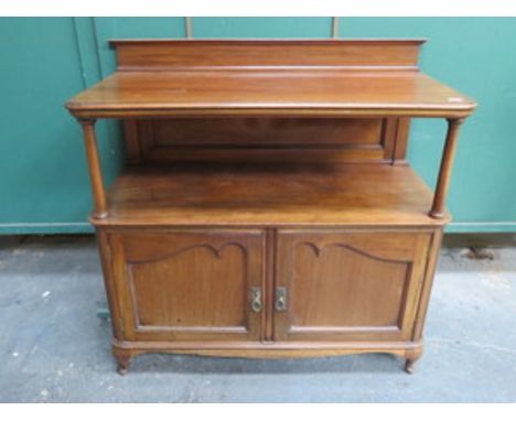 VICTORIAN MAHOGANY BUFFET UNIT WITH TWO CUPBOARD DOORS BELOW 
