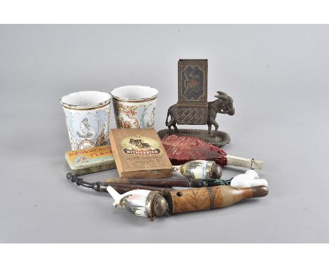 A collection of miscellaneous items, including two Victorian Diamond Jubilee enamel beakers, a paper souvenir fan, an interes